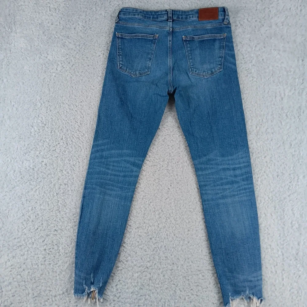 Zara Premium Denim The Skinny Jeans Blue High Rise Frayed Hem Womens Size 8 - Picture 2 of 9